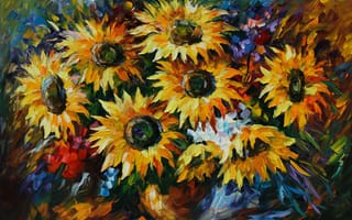 Картинка живопись, подсолнухи, цветы, Leonid Afremov