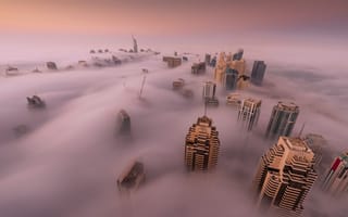 Картинка город, макушки, дома, туман, Дубай, ОАЭ
