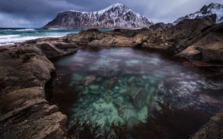 Обои море, скалы, вода, камни, прозрачность, фьорд, Норвегия, горы