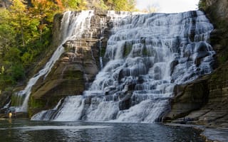 Картинка Водопад, Осень, Autumn, США, Скалы, Fall, USA, Nature