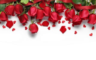 Картинка красные розы, love, roses, flowers, red, gift, hearts, сердечки, romantic, Valentine's Day