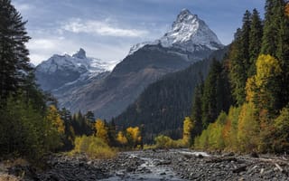 Картинка осень, Вершина Белалака, горы, лес, домбайское ущелье, Кавказ