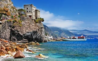 Картинка море, скалы, Italy, Liguria, travel, Monterosso al Mare, Италия, landscape, берег