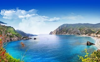 Картинка море, Liguria, landscape, travel, Monterosso al Mare, скалы, Италия, берег, Italy