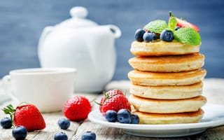 Картинка еда, черника, food, клубника, блины, выпечка, strawberry, sweet
