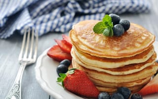 Картинка ягоды, еда, food, блины, мята, черника, выпечка, клубника