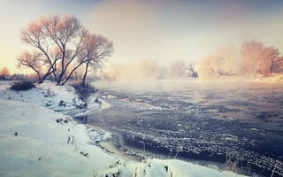 Картинка зима, туман, утро, река