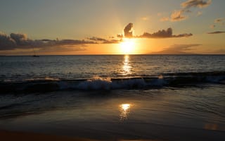 Картинка рассвет, Гавайи, море, горизонт, природа, закат, Hawaii, Maui, небо