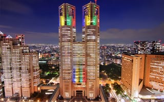 Картинка Japan, мегаполис, ночь, синее, столица, Tokyo, огни, capital, облака, подсветка, здания, Токио, небоскребы, дома, Япония, освещение, небо