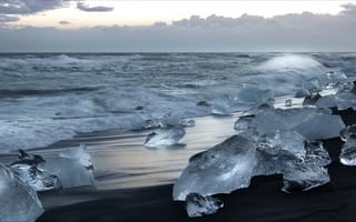 Картинка побережье, лёд, Jökulsarlon beach, Исландия, Iceland