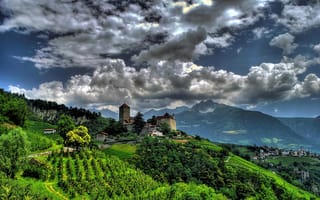 Картинка Tirol Village, Южный Тироль, панорама, Италия, Trentino-Alto Adige, горы, Italy, Tirol Castle, Трентино-Альто-Адидже, деревня Тироло, замок, South Tyrol