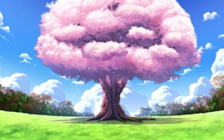 Картинка аниме, дерево, upscale, пейзажи, арт, природа