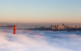 Картинка San Francisco, город, туман, California, Калифорния, USA, мост, утро