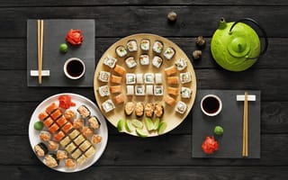 Картинка палочки, вассаби, суши, set, соус, роллы, sushi, japanese food, имбирь
