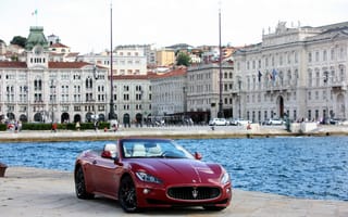 Картинка Maserati, спереди, GranCabrio Sport, 2011, кабриолет, город, автомобиль, вишневый