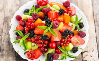 Картинка ягоды, клубника, малина, fruit salad, фрукты, салат, dessert, смородина
