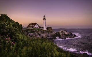 Картинка море, head lighthouse, portland, закат