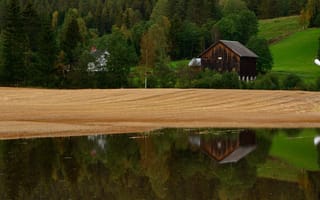 Картинка Природа, Поле, Озеро, Lake, Field, Норвегия, Nature, Norway