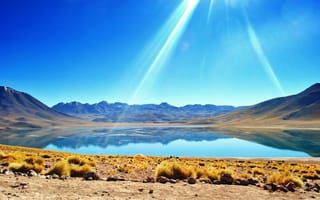 Картинка пустыня, озеро, горы, природа, Атакама