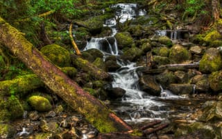 Картинка HDR, Природа, Водопад, Waterfall, Камни, Nature