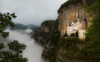 Картинка Природа, замок, туман, листва, горы