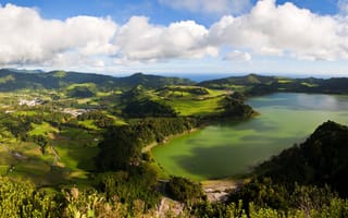 Картинка пейзаж, San Miguel, сверху, облака, природа, Azores, Португалия