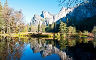 Картинка озерор, отражение, деревья, гора, природа