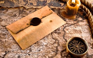 Обои компас, конверт, карта