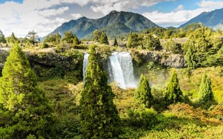 Картинка деревья, Chile, горы, Национальный парк Конгильо, Truful-Truful waterfall, Conguillio National Park, Труфуль-Труфуль водопад, Чили