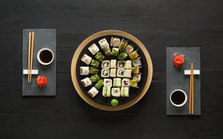 Картинка палочки, соус, set, japanese food, sushi, имбирь, роллы, вассаби, суши