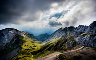Картинка горы, долина, облака, Switzerland, Швейцария, Mount Pilatus