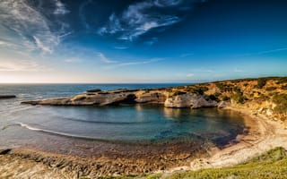 Картинка побережье, море, Sardinia, горизонт, солнечно, небо, Италия