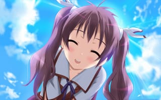 Картинка anime, свет, облака, mayo chiki!, румянец, улыбка, art, девушка, настроение, школьная форма, usami masamune, небо, радость, kilias
