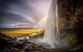 Картинка водопад, радуга, Исландия, Seljalandsfoss, Сельяландсфосс