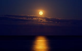 Картинка ночь, море, облака, луна, лунная дорога