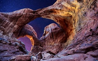 Картинка небо, звёзды, Юта, Double Arch, арка, Utah, Arches National Park, США