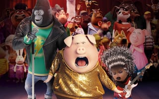 Картинка gorilla, bull, animated film, rabbit, elephant, monkey, porcupine, dance, animated movie, lhama, Sing, pig, music, animal
