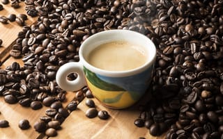 Обои кофе, зерна, чашка, coffee, cup, beans