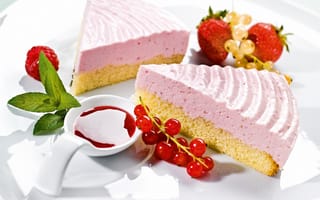 Картинка десерт, dessert, cake, пирожное, сладкое, мята, красная смородина, крем, торт, food, mint, red currant, raspberry, еда, клубника, cheesecake, чизкейк, strawberry, малина