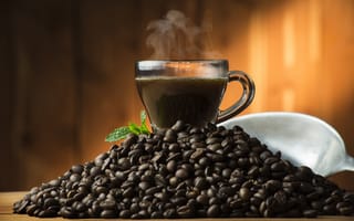 Картинка кофе, зерна, coffee, чашка, beans, hot, cup