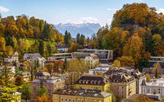 Картинка осень, Зальцбург, горы, Houses, улицы, дома, панорама, Austria, Salzburg, Trees, Австрия