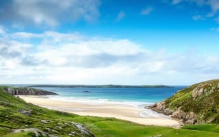 Картинка Alba, пейзаж, пляж, Scotland, природа, небо, облака, море, скалы, Шотландия