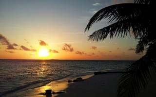 Картинка Maldives, закат, Sunset, пляж