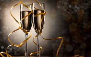 Картинка champagne, holiday, ribbon, шампанского, Рождеством, Christmas, с Новым годом, Рождество, Happy New Year, праздник, Merry Christmas, ленты