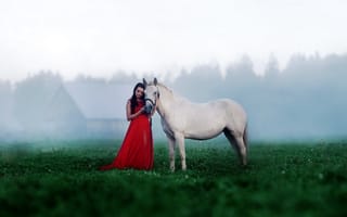 Картинка девушка, конь, настроение