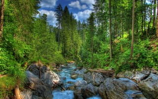 Картинка река, Германия, Бавария, природа, пейзаж, HDR, лес, камни, Ramsau