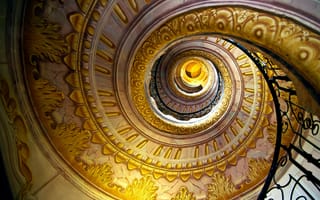 Картинка Лестница, золотой, узоры, спираль, перила