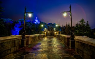 Картинка Orlando, Орландо, Walt Disney World, ночь, Диснейленд, США, Disneyland, Волшебное королевство, фонари, Флорида, USA, замок, Magic Kingdom