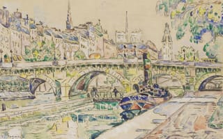 Картинка акварель, Поль Синьяк, Пон-Нёф. Париж, рисунок, мост