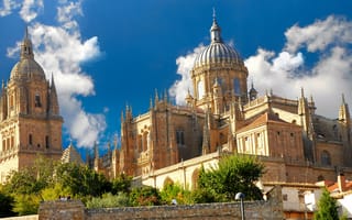 Картинка Spain, Salamanca, пейзаж, архитектура, готика, España, собор, cathedral, Саламанка, Salamanca Catedral, город, Испания